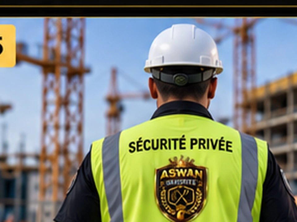 Agent de sécurité privée ASWAN SÉCURITÉ en tenue haute visibilité sur un chantier