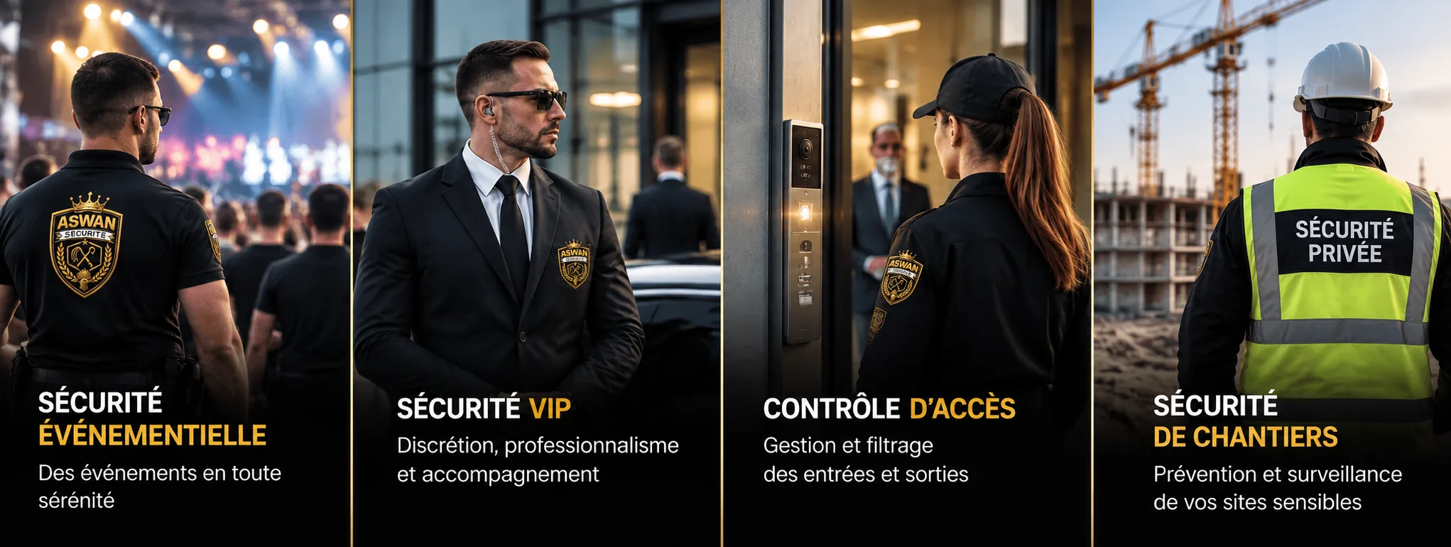 Sécurité événementielle, sécurité VIP, contrôle d’accès et sécurité de chantiers par ASWAN SÉCURITÉ